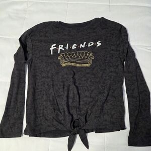 Black Long Sleeve 'Friends' Tie-Front Top